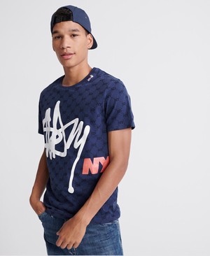 Superdry Mega Monogram Original Férfi Pólók Sötétkék | KOPMS4526